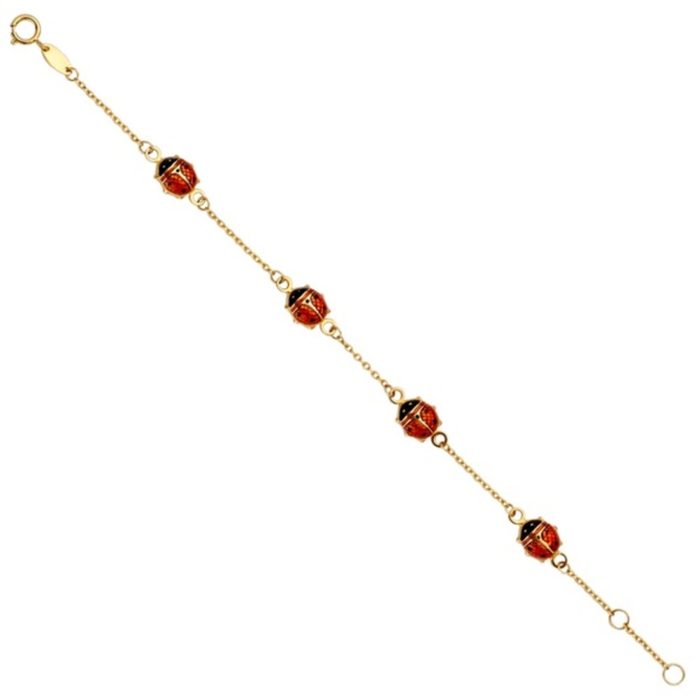 Kids Girls Dainty 14k Gold Lady Bug Bracelet 6 inches